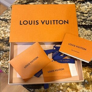 Louis Vuitton Orange Gift Box with Blue Ribbon Accents